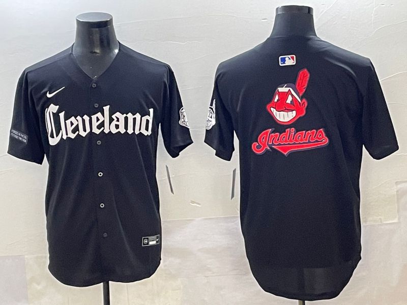 Men 2025 Cleveland Indians Blank Black Five generations Joint Name Nike MLB Jersey style 7